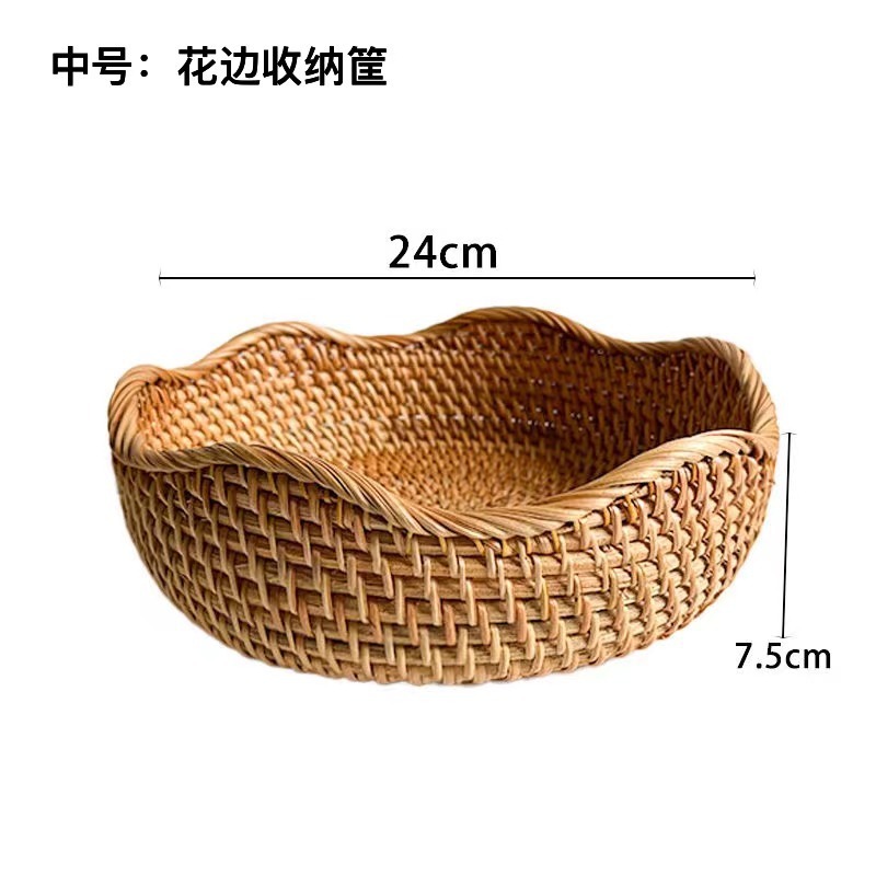 Cesta de almacenamiento tejida de ratán de otoño de O & Vietnam hecha a mano, bocadillos redondos domésticos grandes, bollos al vapor, bollos al vapor, bollos al vapor, canastas de frutas