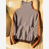 Contrast sleeves full imitation wool high neck knitted sweater for women in autumn and winter