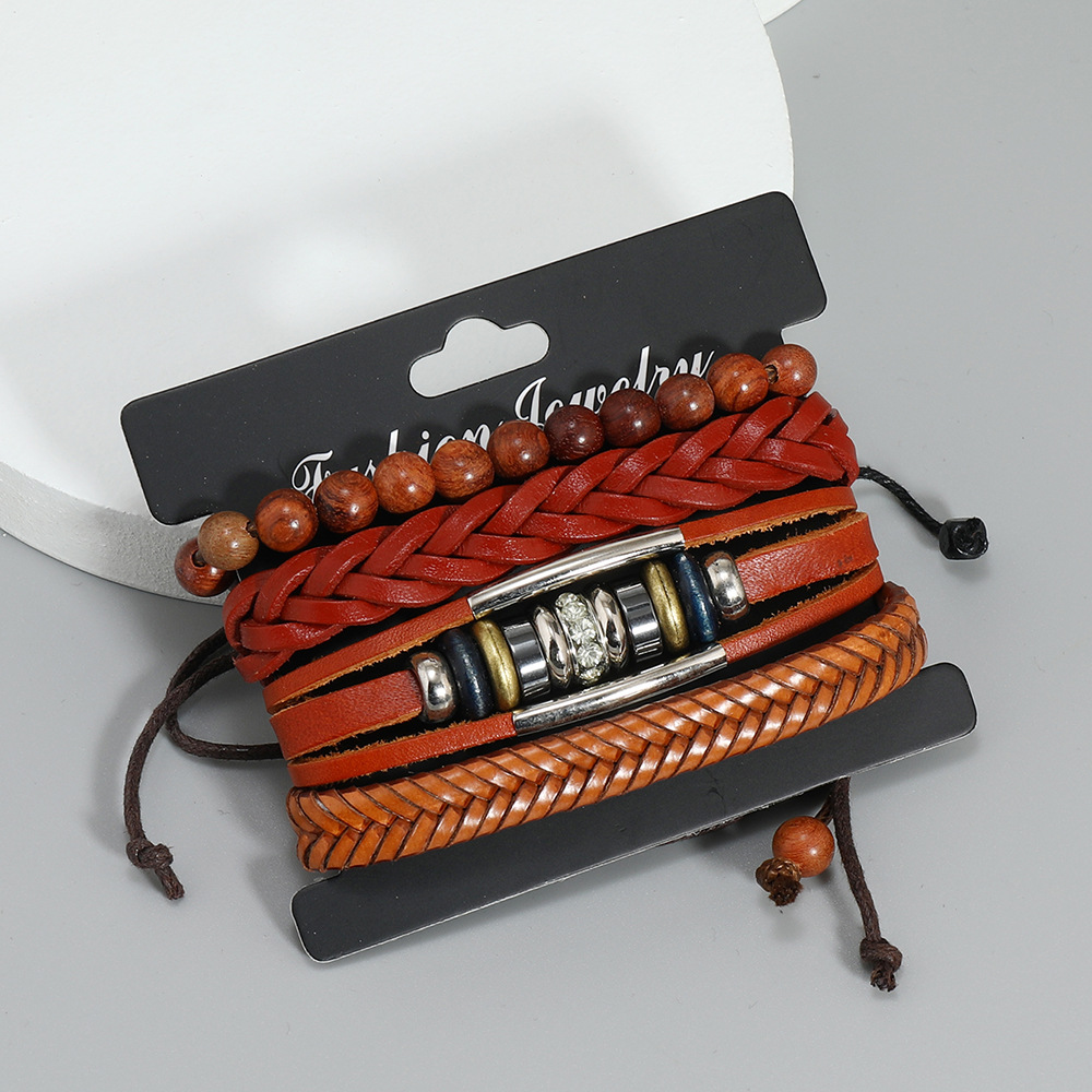 Retro Geometric Pu Leather Wood Plating Unisex Bracelets 1 Set