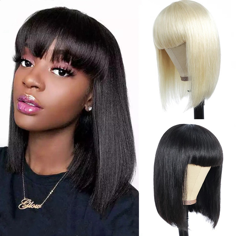 Amazon nuevos productos Europeos y estadounidenses pelucas de cabello corto y recto para mujeres negras bobbing cubierta de cabello corto y recto cubierta de cabello