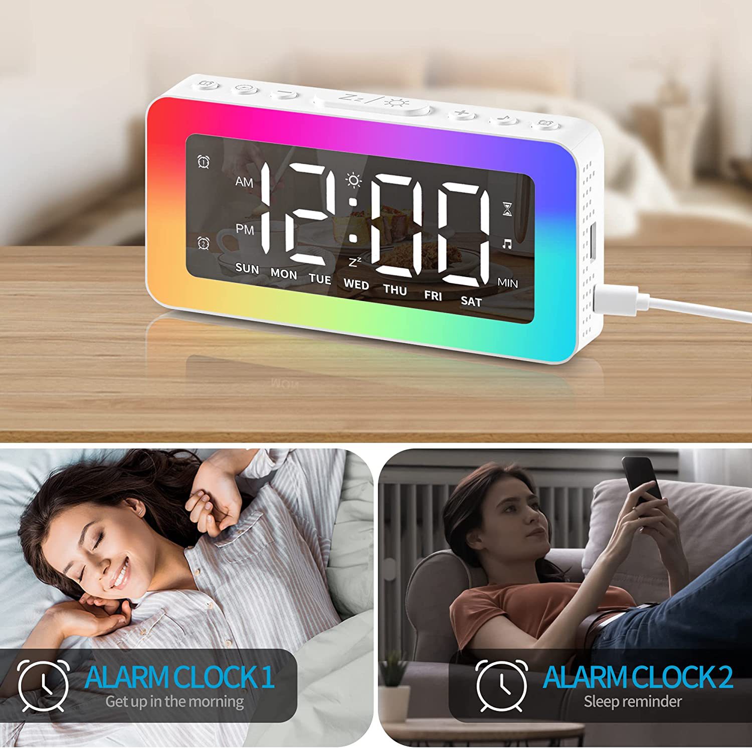 Directo de fábrica LED reloj electrónico niños estudiante de cabecera pequeño reloj de alarma reloj digital luminoso USB despertador