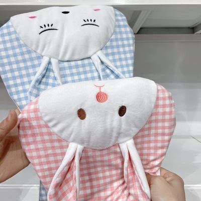 嬰幼兒夏季新款乳膠枕寶寶卡通小兔格子枕頭超軟透氣寶寶乳膠枕頭