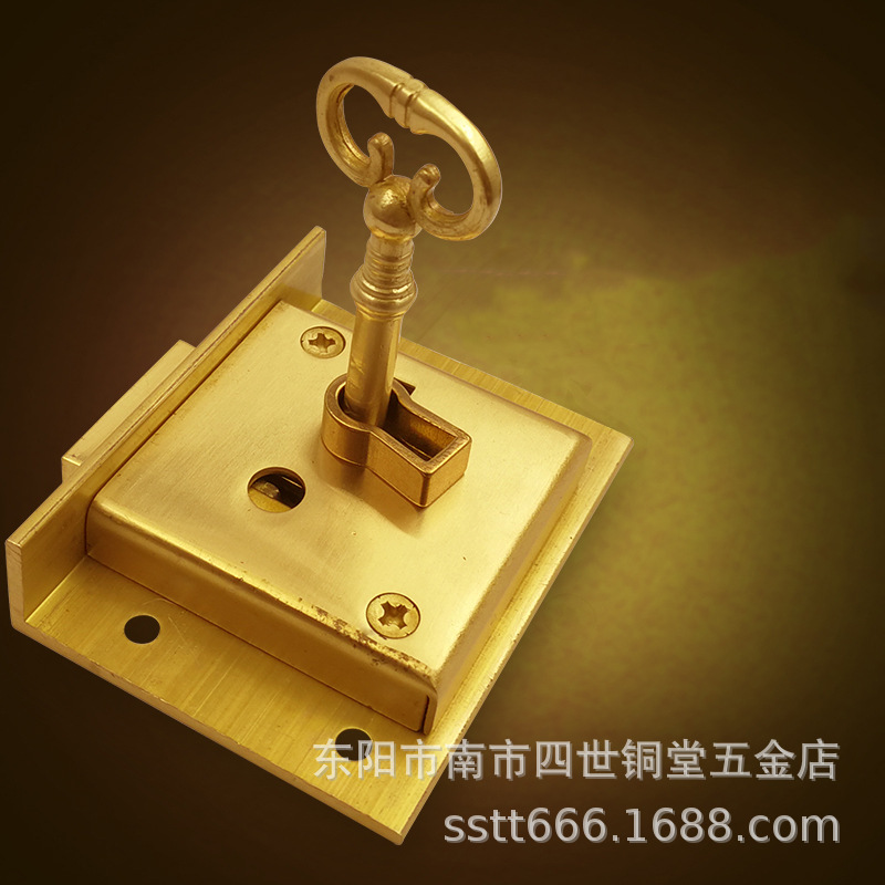 纯黄铜抽屉锁柜子锁防盗家用暗装隐形安全锁办公桌老式橱柜斜舌锁