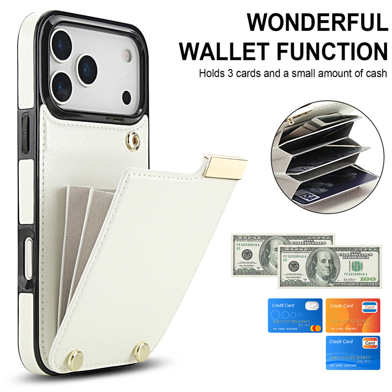 Suitable for Apple Iphone17 Hardware Accordion Style Mobile Phone Case Card Wallet with Stand Leather Case Luxury Fashion Style