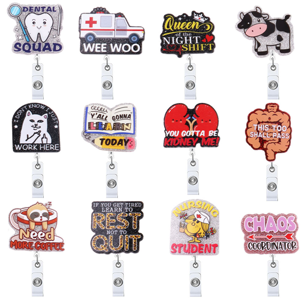 Acrylic Easy Pull Buckle Cartoon Organ Medical Jewelry Telescopic Rotating Back Clip Telescopic Reel Certificate badge Buckle