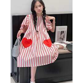 女大童飞袖爱心卡通裙子中大童夏季新款斑点洋气时尚公主风连衣裙