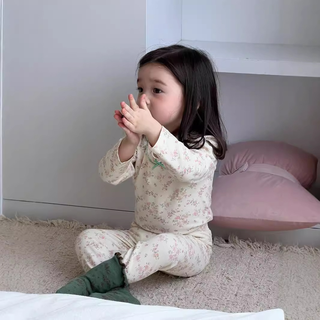 Hombres y niñas ropa de casa set de otoño ropa infantil coreana pijama infantil otoño bebé casa dos piezas set de otoño