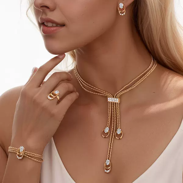 Cross-Border Hot-Selling European and American Fashion Exaggerated Crystal Jewelry Creative Bridal Diamond Necklace Earrings Ring Four-Piece Set