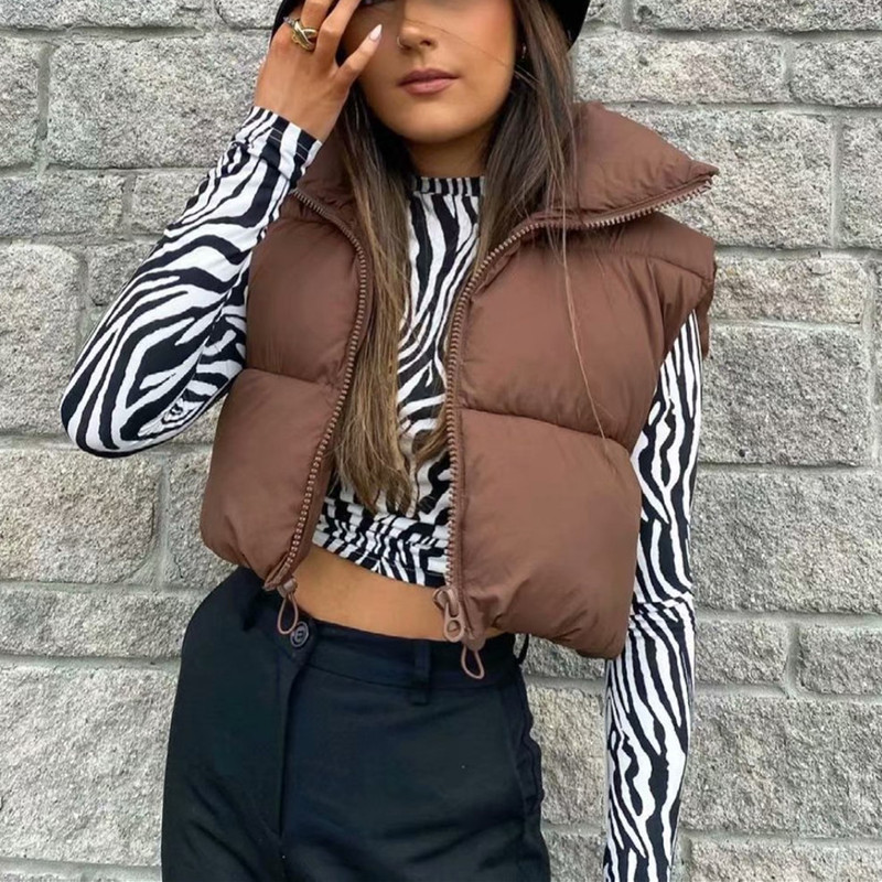 En stock Chaleco de algodón de estilo europeo y americano de las mujeres de invierno collar de pie engrosado Chaleco de algodón sin mangas abrigo de pan Chaleco de las mujeres al por mayor image 2