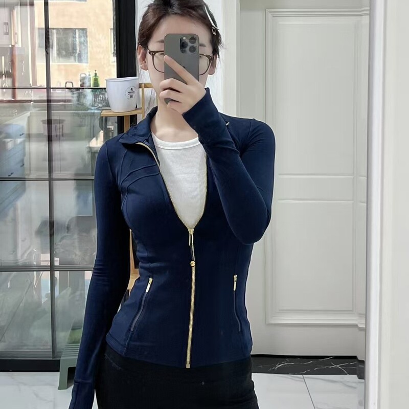 LULU Original Define Stand Collar Double Gold Zipper Yoga Jacket Slimming Waist Fitness Running Sports Jacket LULU Original Define Stand Collar Double Gold Zipper Yoga Jacket Slimming Waist Fitness Running Sports Jacket