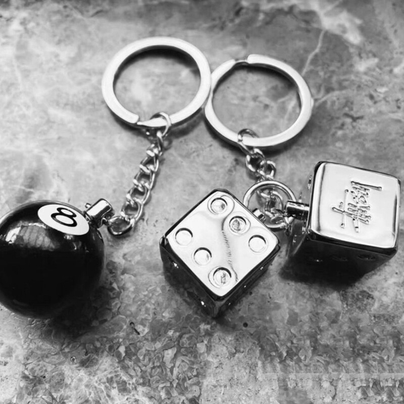 In-Stock Trendy Brand Stussy 8 Ball Keychain Metal Black Eight-Ball Billiard Keychain Pendant Direct Sale