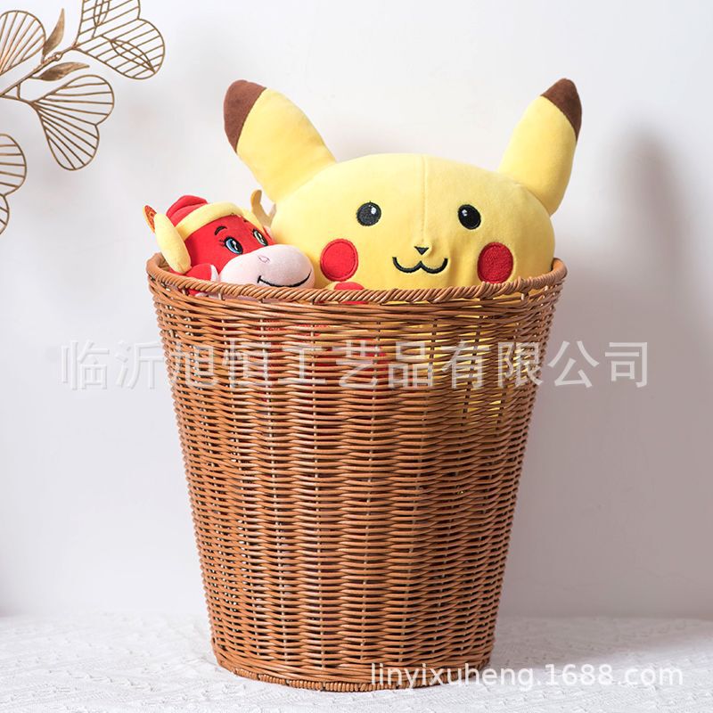 Plastic Rattan Clothes Storage Basket Household Kitchen Trash Bin Coverless Waste Paper Basket Round Basket Hotel Supplies Basket