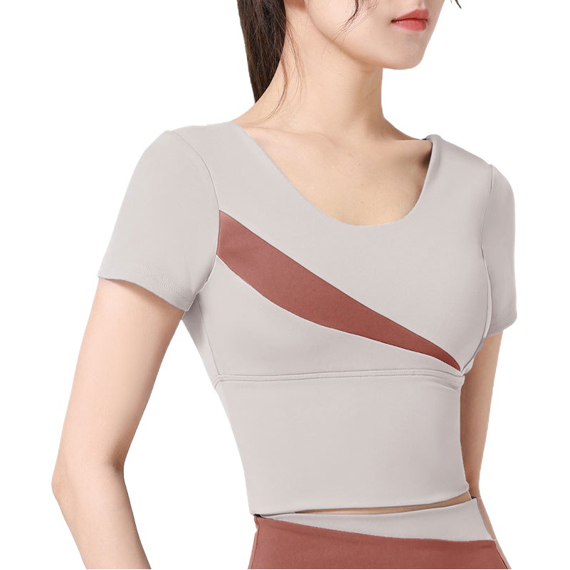 Top Deportivo Ajustado Juyitang con Diseño Asimétrico en Forma de Durazno, Sin Necesidad de Sujetador, Top de Yoga de Manga Corta
