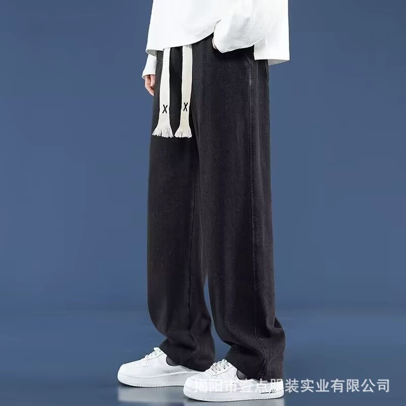 Американский ретро стирает старые эластичный, желтая грязь, широкие джинсы, мужские свободные прямые приливные брюки большого размера