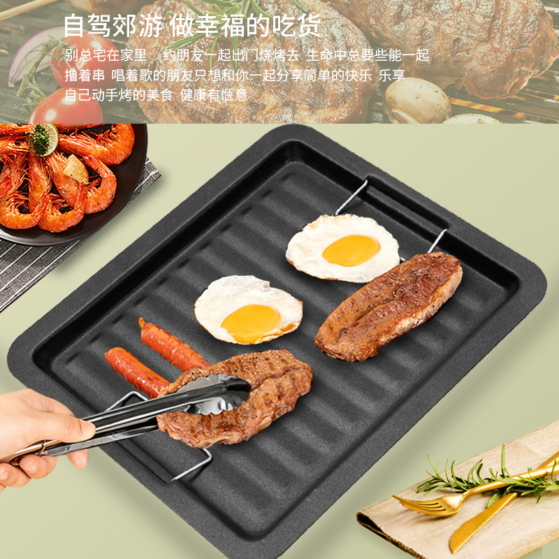 BBQ non-stick frying pan grill pan outdoor charcoal barbecue pan iron plate barbecue tool accessories barbecue grill pan manufacturer