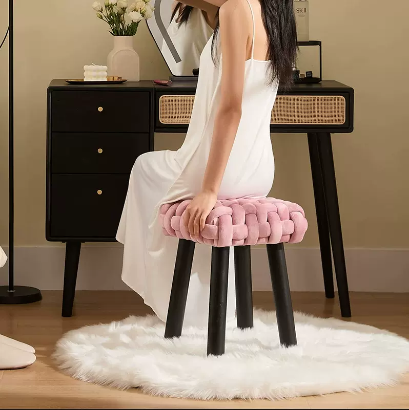 化妆凳子实木梳妆台桌凳女生卧室网红椅子无靠背餐椅凳玄关换鞋架