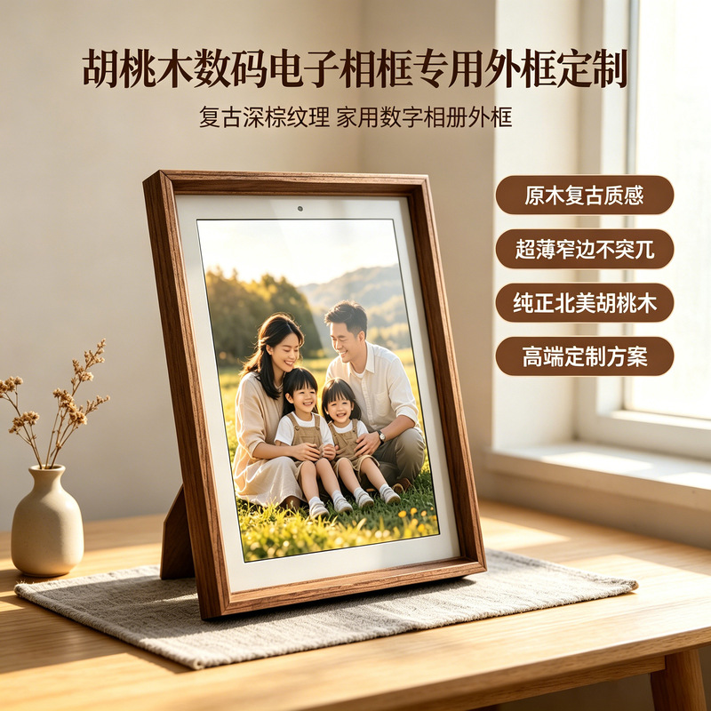 North American minimalist walnut wood solid wood photo frame, electronic photo frame, digital photo frame, outer frame for framing 8inch 10inch picture frame