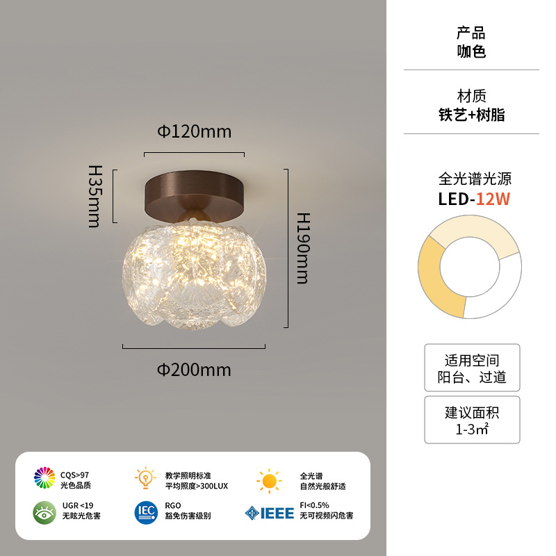 Lámpara de techo de flores de resina de estilo antiguo, luz de pasillo, luz de pasillo, balcón retro francés, iluminación de entrada, sentido avanzado