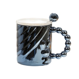 New Pearl Glaze Creative Water Cup Ceramic Household Mug Colorful Embossed Coffee Cup Simple Tea Cup with Lid and Spoon