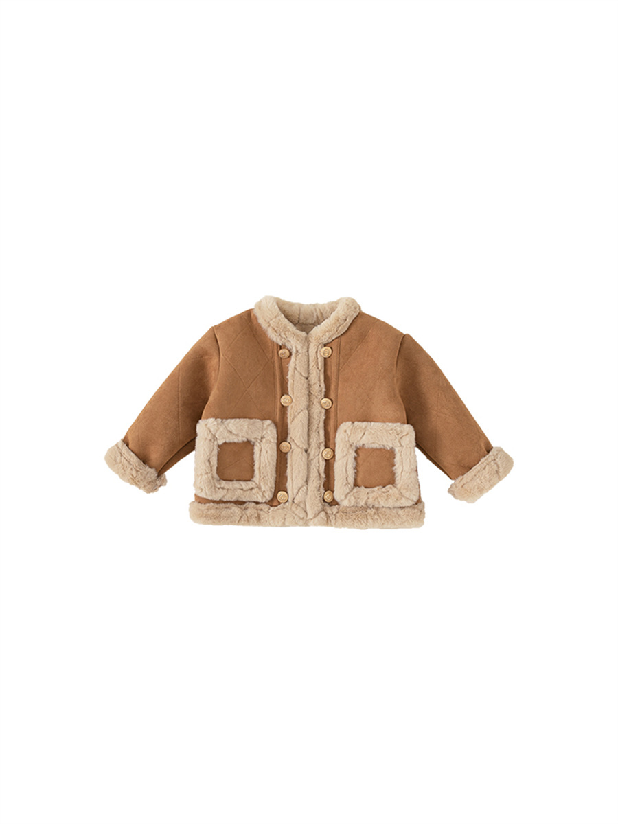 Youbao ropa para niños chaqueta para niños versión coreana de la chaqueta de gamuza gruesa para niñas otoño e invierno ropa retro para niños nuevo DY22086