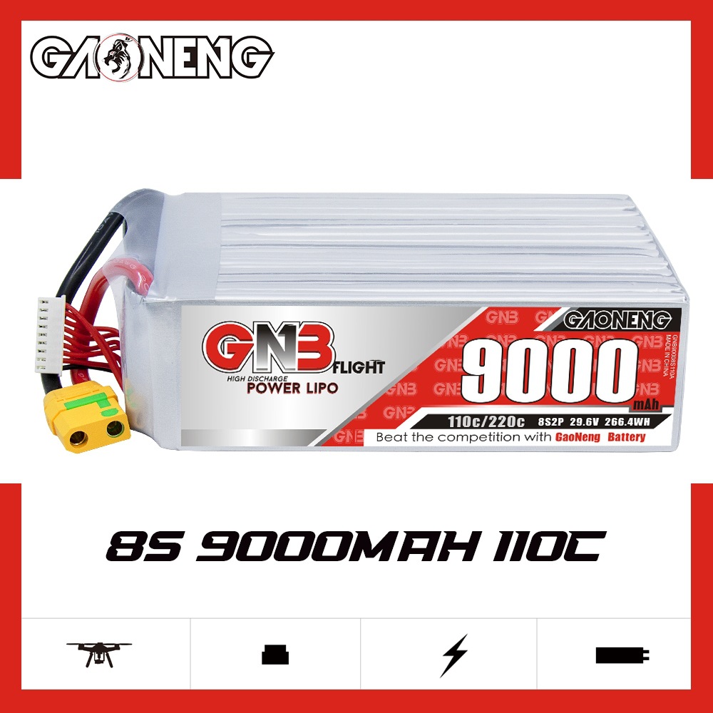 GNB高能9000mAh 8S 29.6V 110C遥控无人机直升机RC高倍率锂电池