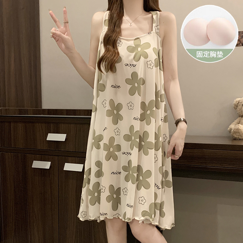 2025 pijama de verano menos mujeres pijama dulce lindo chaleco de cuello grande con cojín de pecho ropa casera