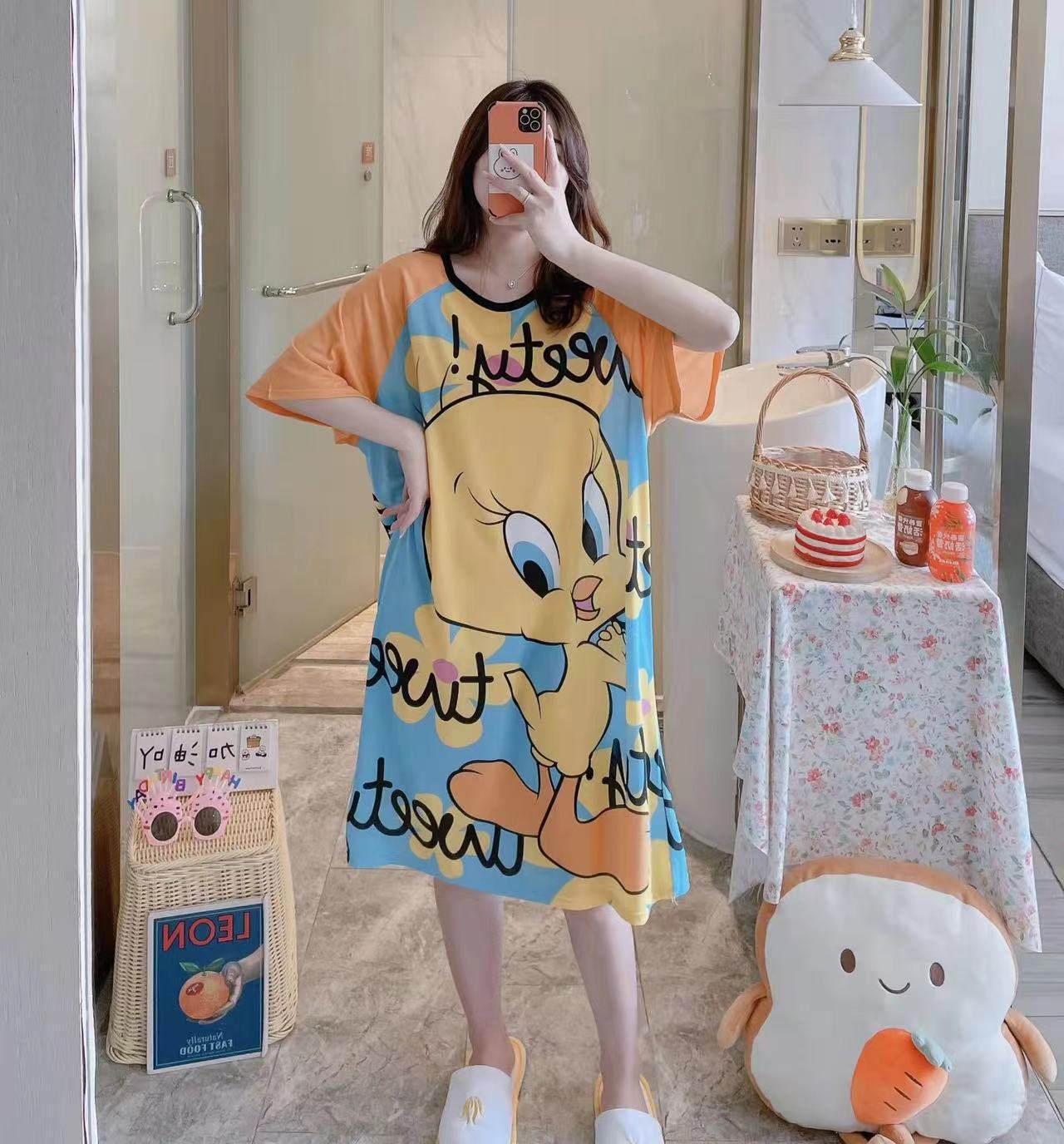 Una variedad de 2023 verano Comercio exterior falda cultural de manga corta suelta grasa más tamaño camisón de dibujos animados ropa para el hogar ventas directas de la fábrica