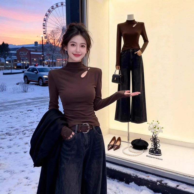 2026 Spring New Stylish and Fashionable Design Base Shirt with Half-High Collar, Lace, and Beaded Long-Sleeve T-Shirt Top for Women 2026 Spring New Stylish and Fashionable Design Base Shirt with Half-High Collar, Lace, and Beaded Long-Sleeve T-Shirt Top for Women