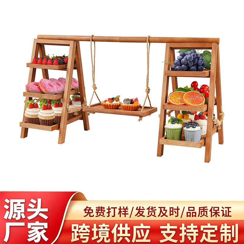 Customized wooden dessert table for cross-border sales, swing-style tray, party dessert display stand, picnic storage rack, wholesale Customized wooden dessert table for cross-border sales, swing-style tray, party dessert display stand, picnic storage rack, wholesale
