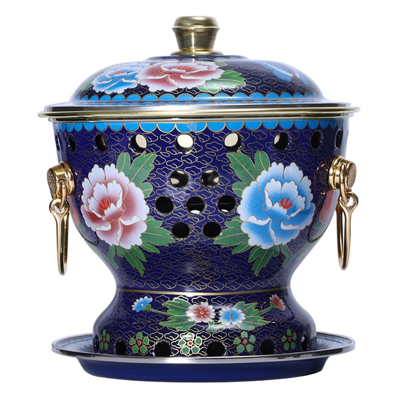Cloisonne single enamel pot small hot pot dining alcohol pot household single oil fire boiler pure copper pot