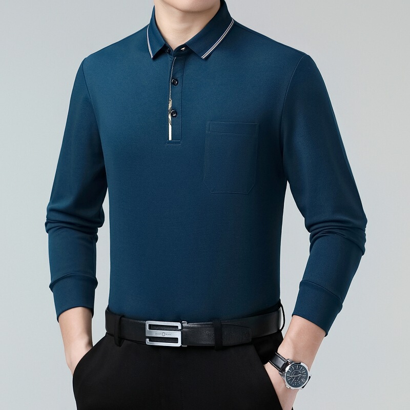 Authentic high-quality men's business casual long-sleeve T-shirt, fashionable base shirt for middle-aged dads, POLO shirt Authentic high-quality men's business casual long-sleeve T-shirt, fashionable base shirt for middle-aged dads, POLO shirt