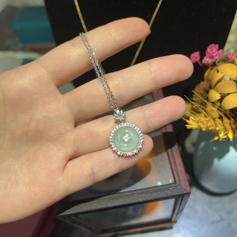 Mặt dây chuyền ngọc bích tự nhiên bạc S925 hình Phật Công, Đậu Phúc, Hồ lô — Đậu Phúc 2, Khuy an toàn, Đậu Phúc 1, Như ý chi tiết 12