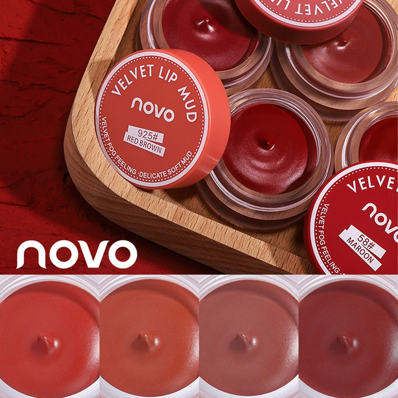Lip primer pot, velvet matte lip gloss, translucent shading, warm red shades (4 colors)