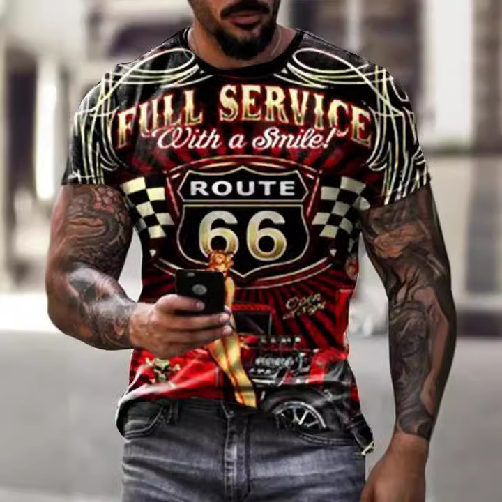 Fabricante de la fuente de los hombres de la camisa de manga corta de la calle Nueva Venta caliente de comercio electrónico transfronterizo camiseta impresa 3D arte flexible