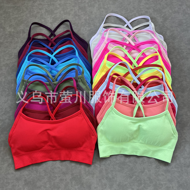 Dfyne High Elastic Shockproof Full Matte Nylon Cross Beauty Back Large Open Back Seamless Sports Bra Yoga Bra Inner