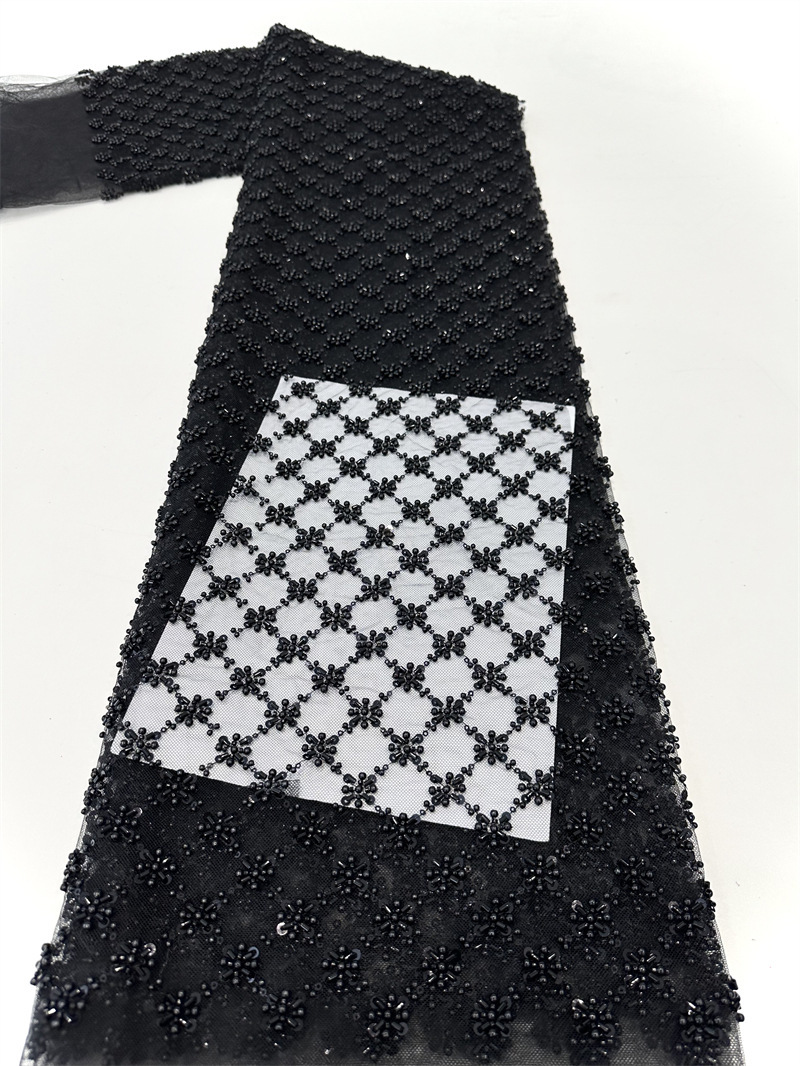 Moda espectáculo de escenario vestido de cena tela bolsas tela cuentas cuadrícula arroz bordado tela de sequilla