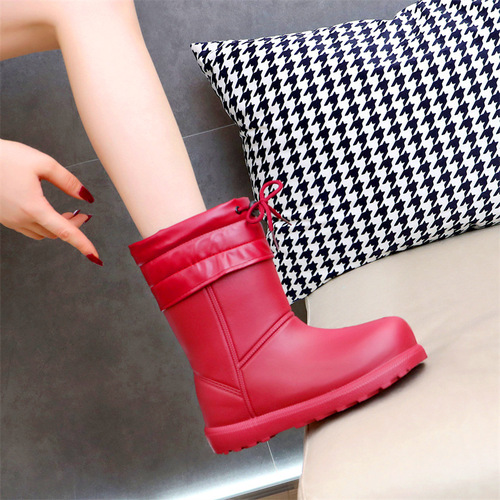 Women's Winter Shoes Mid-Calf Snow Boots Cotton Shoes New Warm Fleece Thick Washable Kitchen Waterproof Rain Boots