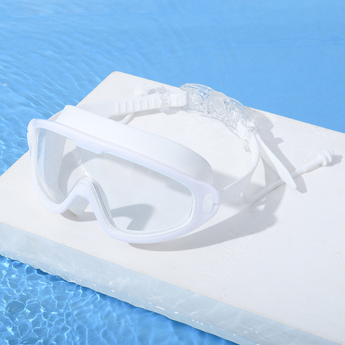 Anti-fog high-definition swimming goggles, large-frame boxed swimming goggles, silicone lenses, with conjoined earplugs for men and women, adult myopia