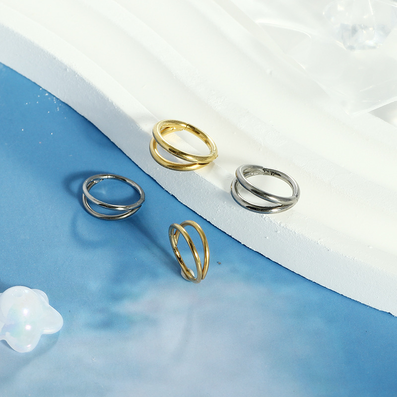 G23 Titanium Double-Layer Diamond Nose Ring Simple Open Nose Stud Piercing Jewelry detail image 5