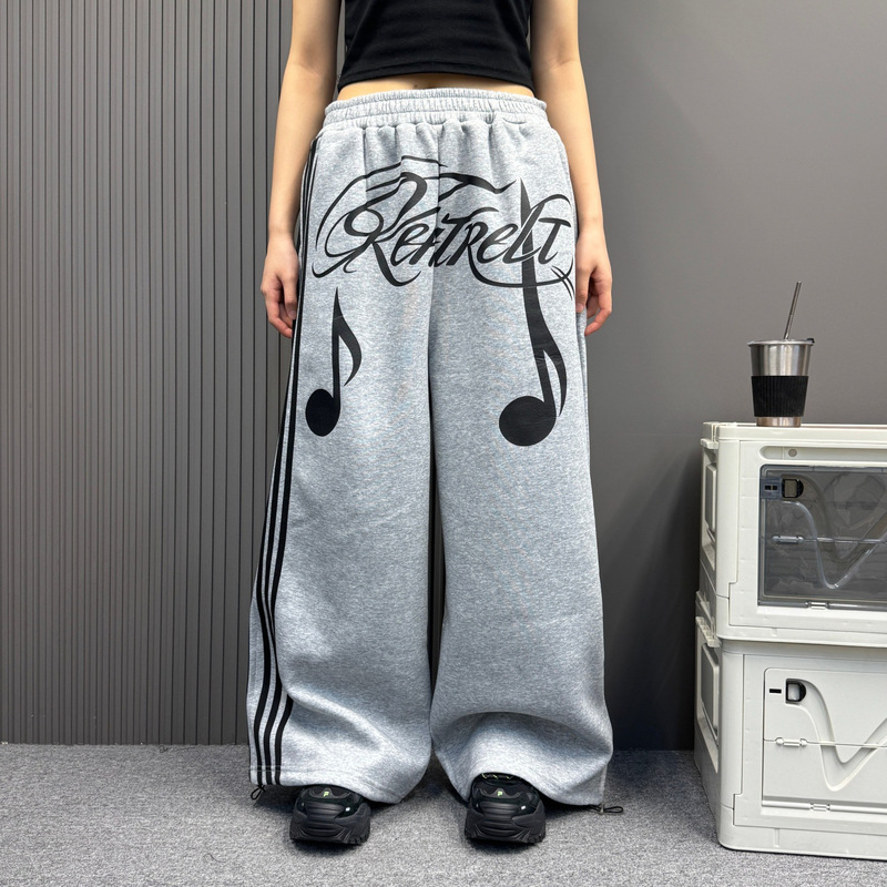 Retro-style striped knit patchwork straight-leg sweatpants, unisex, suitable for street dance outfits, loose-fitting wide-leg pants, trendy brand