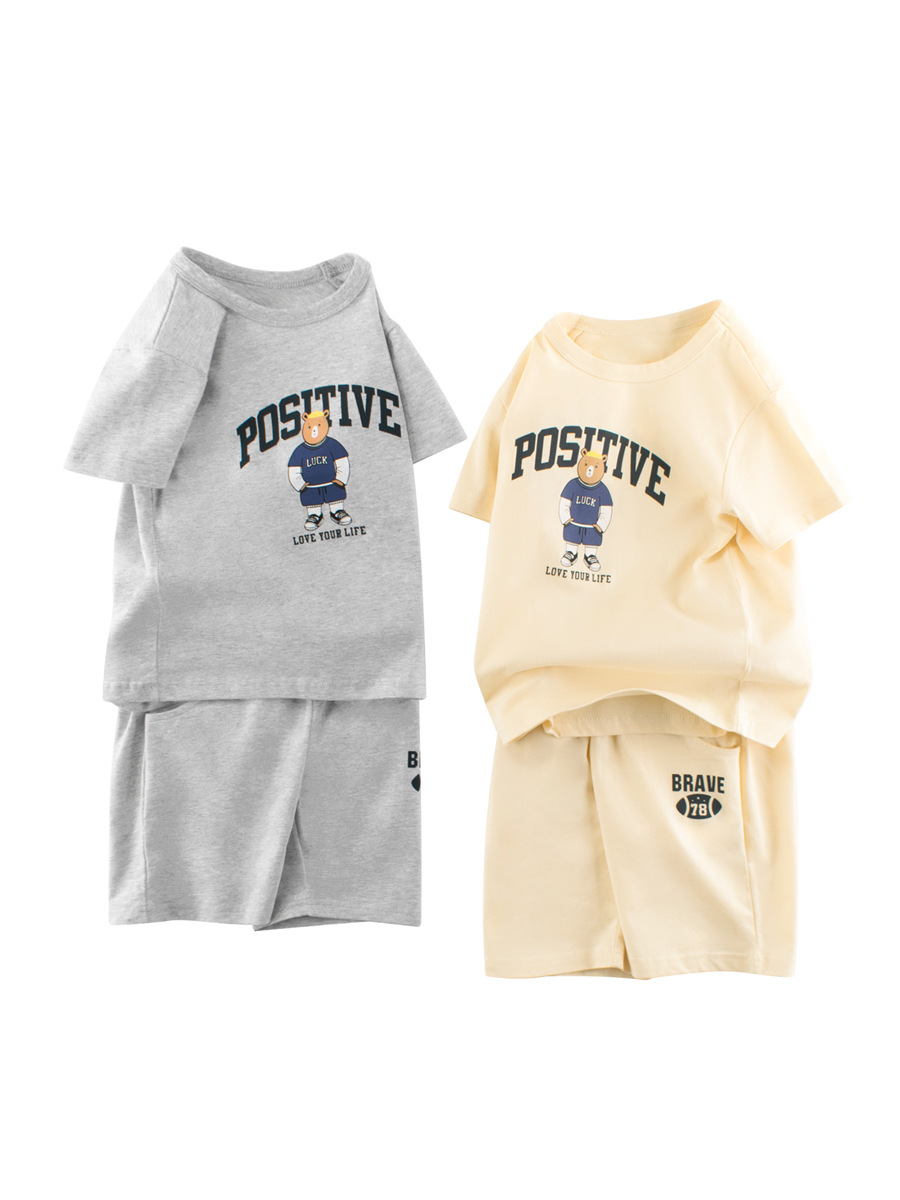 2025 ropa para niños de verano nuevo traje de oso de dibujos animados para niños ropa para bebés pantalones de dos piezas fuente de Douyin