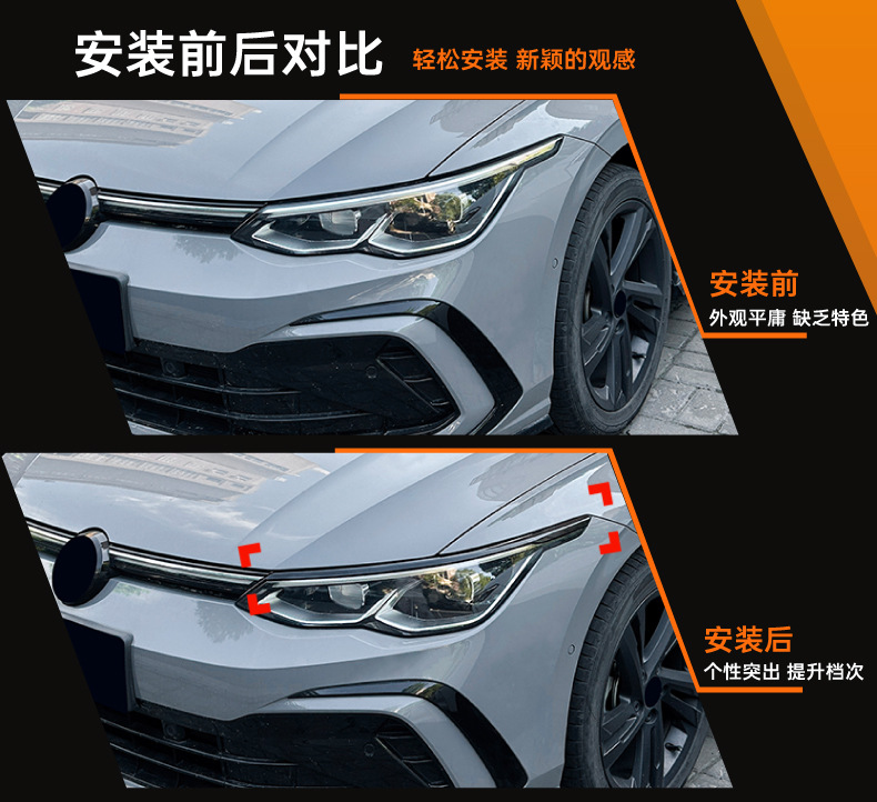 Suitable for Volkswagen Golf 8, Golf MK8, 8.5, 2020+ front headlight eyebrow car sticker, cross-border modification
