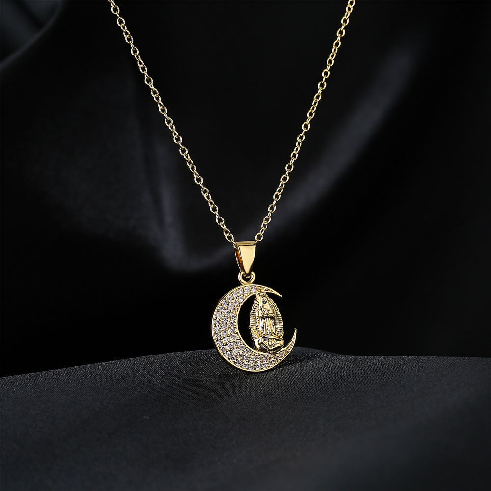fashion real gold electroplating religious jewelry copper micro-inlaid zircon pendant necklace