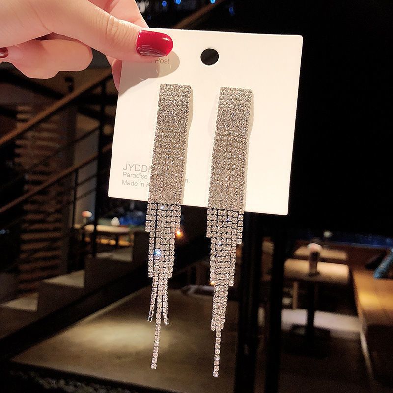 1 Pair Simple Style Geometric Solid Color Plating Inlay Alloy Rhinestones Drop Earrings display picture 1