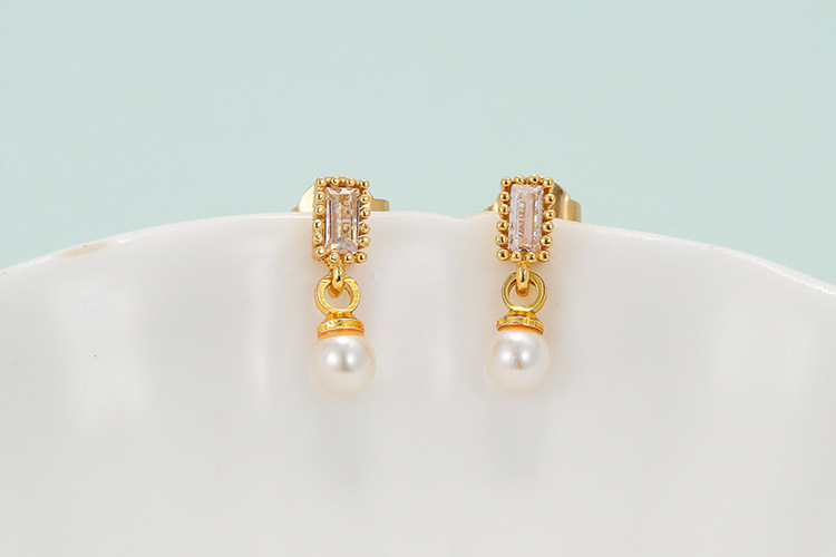 Zircon Inlay Material Earrings Classification Korean Style Vintage Pearl Earrings Simple Personality Long Fringe Earrings Fashion Copper-plated Gold Zircon Earrings In Stock