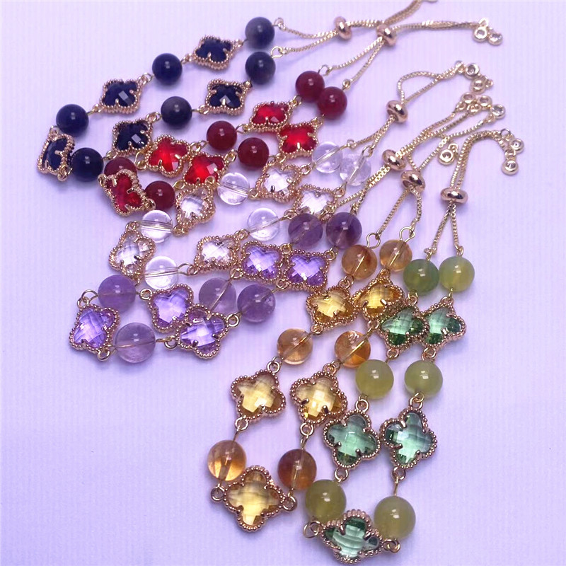 Fashion four-leaf clover bracelet natural yellow tower mountain purple white crystal energy jewelry fresh explosions live supply wholesale