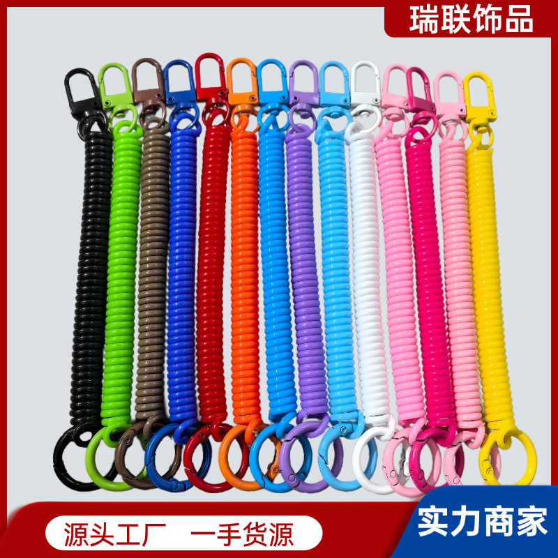 Plastic Spring Rope Keychain, Painted Door Buckle, Anti-Lost Elastic Lanyard, Colorful Alloy Spring Rope Keychain Plastic Spring Rope Keychain, Painted Door Buckle, Anti-Lost Elastic Lanyard, Colorful Alloy Spring Rope Keychain