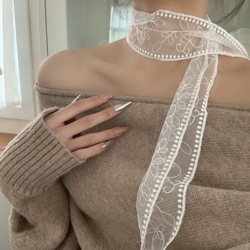 Pañuelo de seda, pañuelo de alta calidad, diadema pastoral femenina de verano, babero francés, bufanda femenina, bufanda de encaje, cinturón de cintura