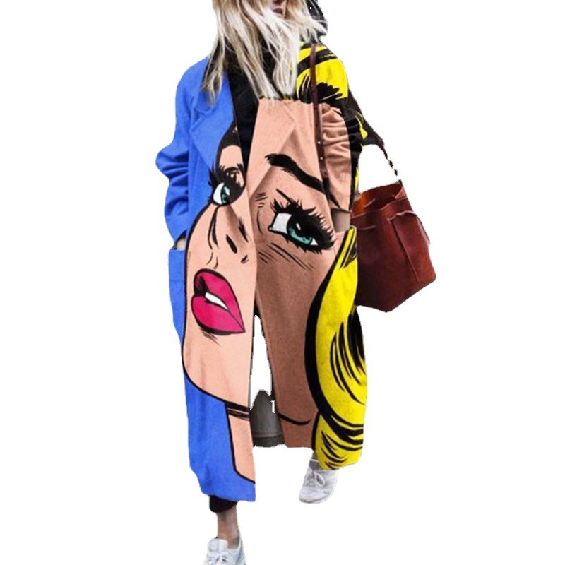 Abrigo de Lana Estampado para Mujer Poliéster Suelto para Moda Callejera
