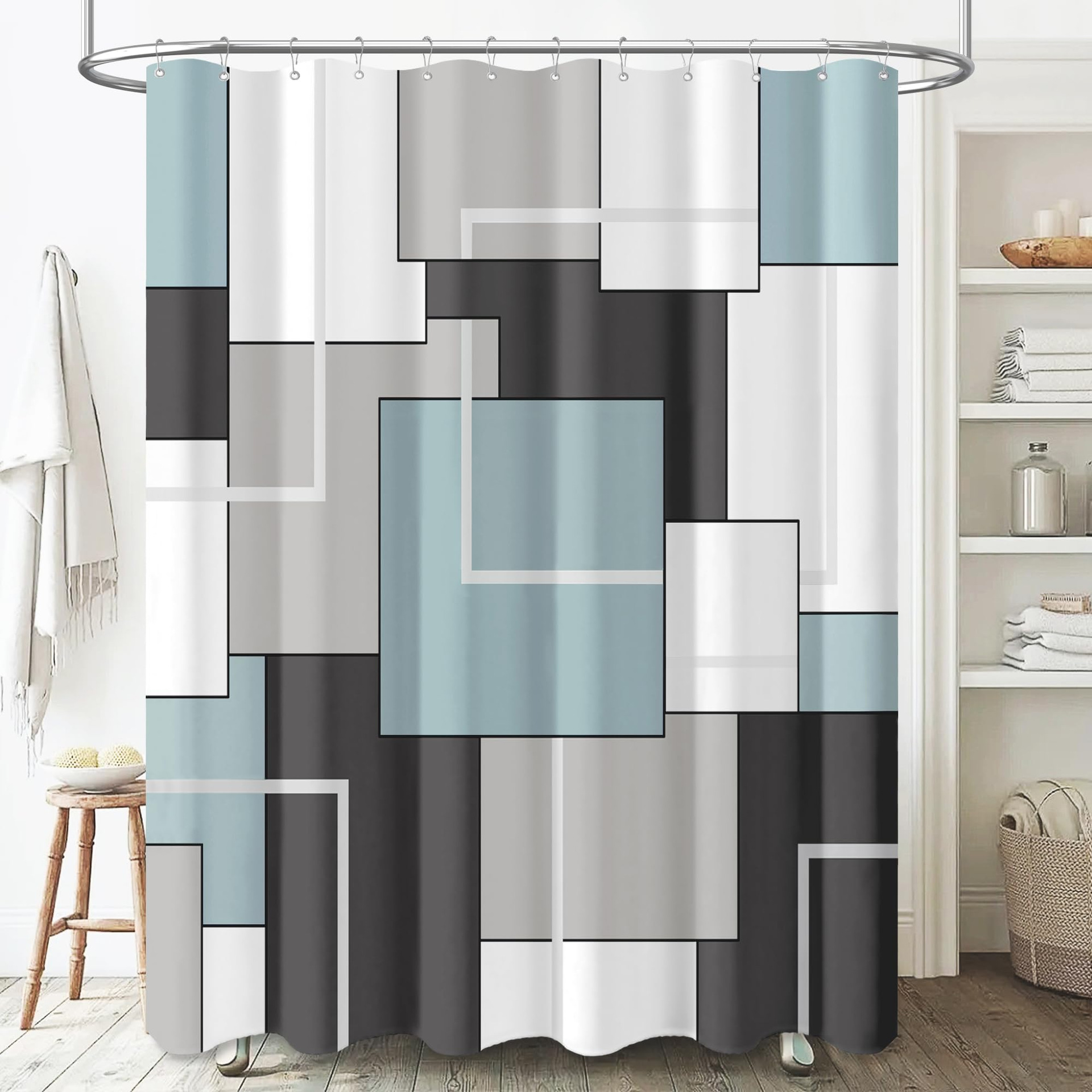 Amazon's Best-Selling Geometric Waterproof Shower Curtain Wholesale Cross-Border Machine Washable Simple Polyester Bathroom Curtain Customization